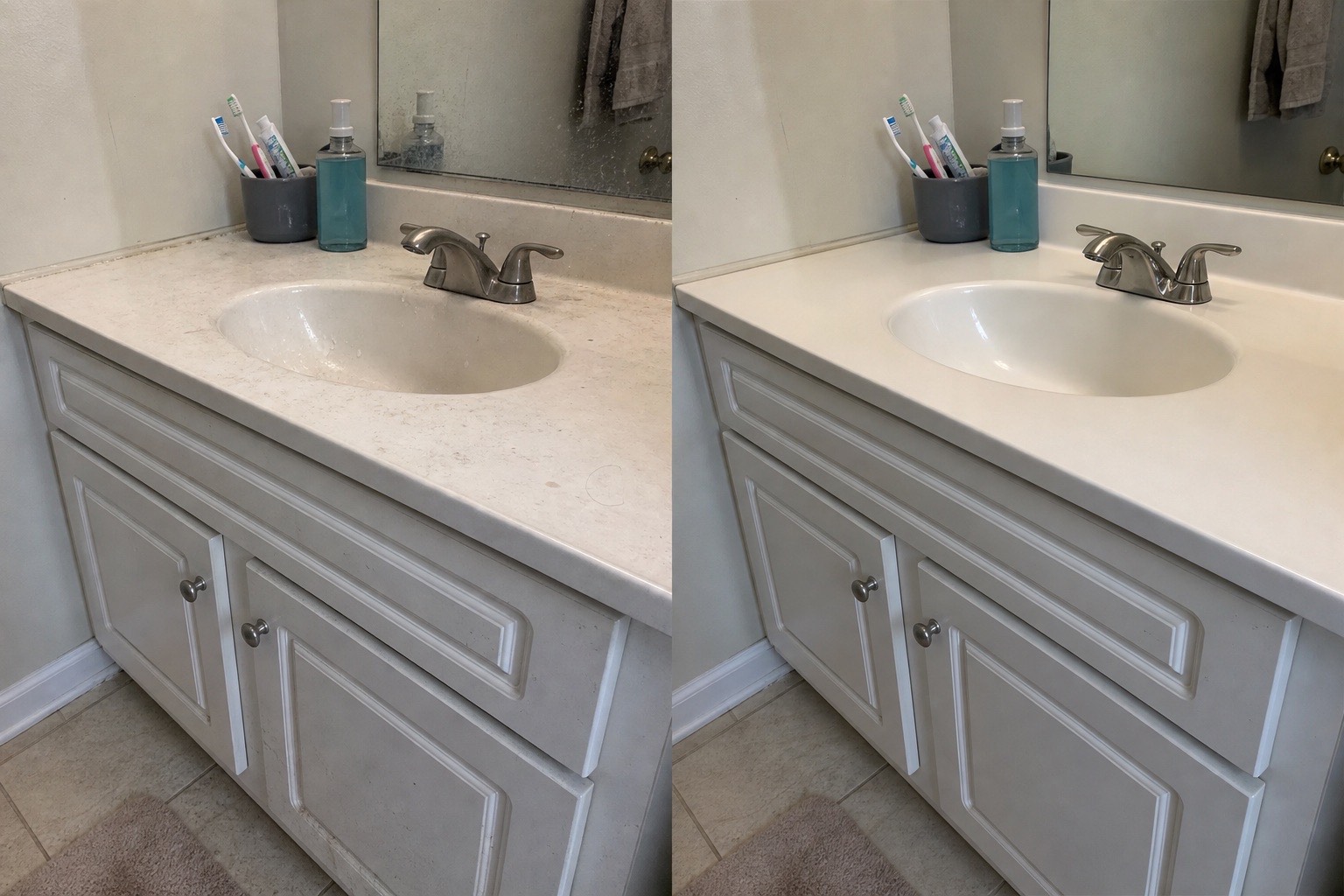 Representative before-and-after shared vanity cleaning preview